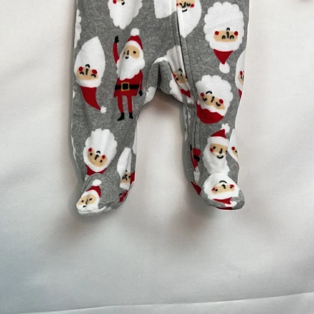 Carter’s Plush Santa Grey and red flannel sleeper Pajamas size 3 months EUC